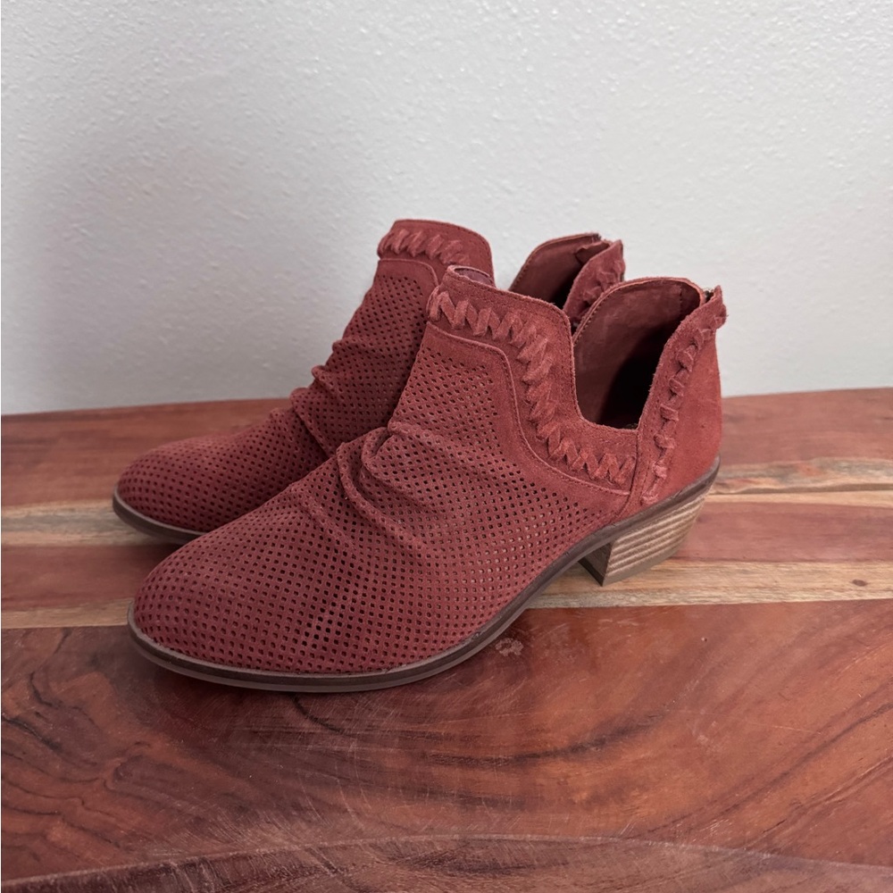 Vince Camuto Brown Ankle Booties with Low Stacked Heel